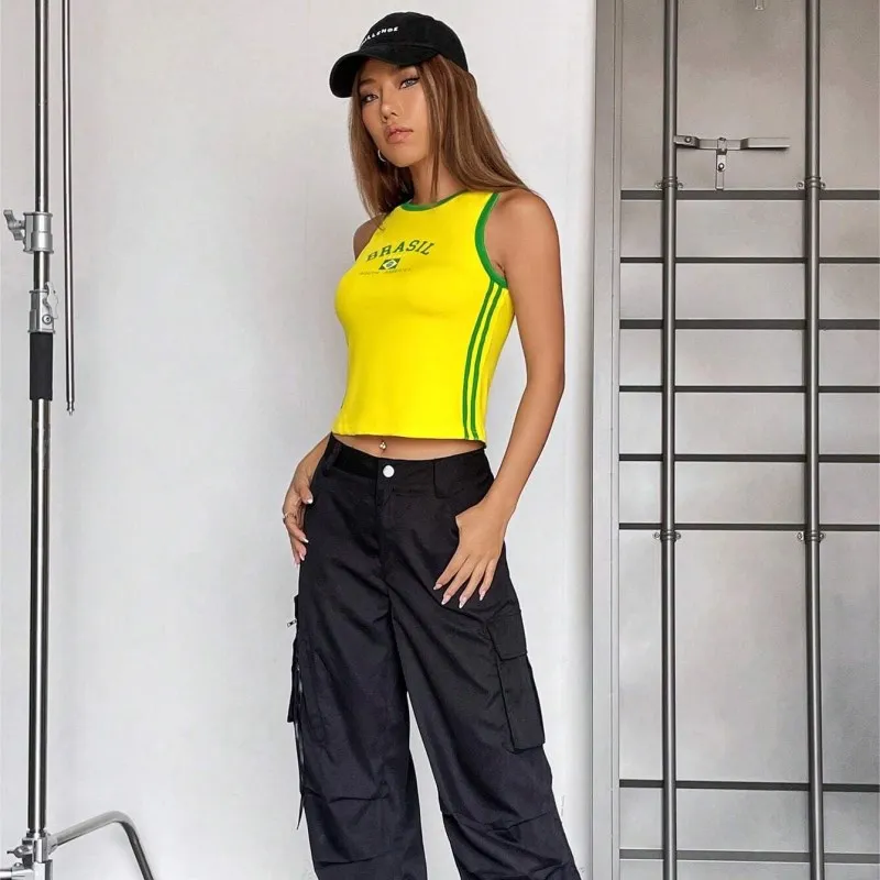 Short slim letters Europe and the United States top Y2K women's summer vest crop sexy clothing street