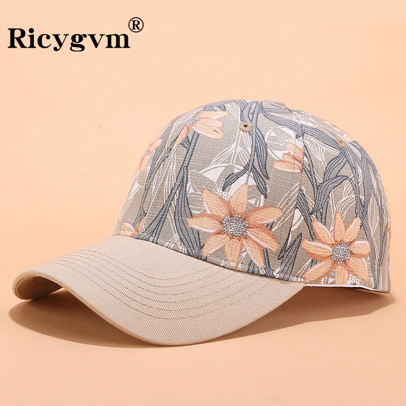 Women Baseball Cap Flower Print Adjustable Snapback Summer Fashion Outdoor Sun Visors Ladies Bonnet
