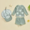 Cute Children Boys Rash Guard Swimwear Kids Bathing Suit Summer Long Sleeve Turtle Print T-shirt with Shorts and Hat Swimwear 3