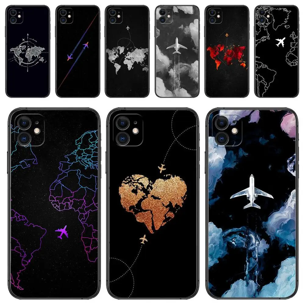 Cartoon Globe Plane Custodia Per Telefono Di Lusso Per Apple Iphone 13 12 11 14 Pro Max Mini Xr X Xs Max 15 6 7 8 Plus Se 2020 Fashion Cover
