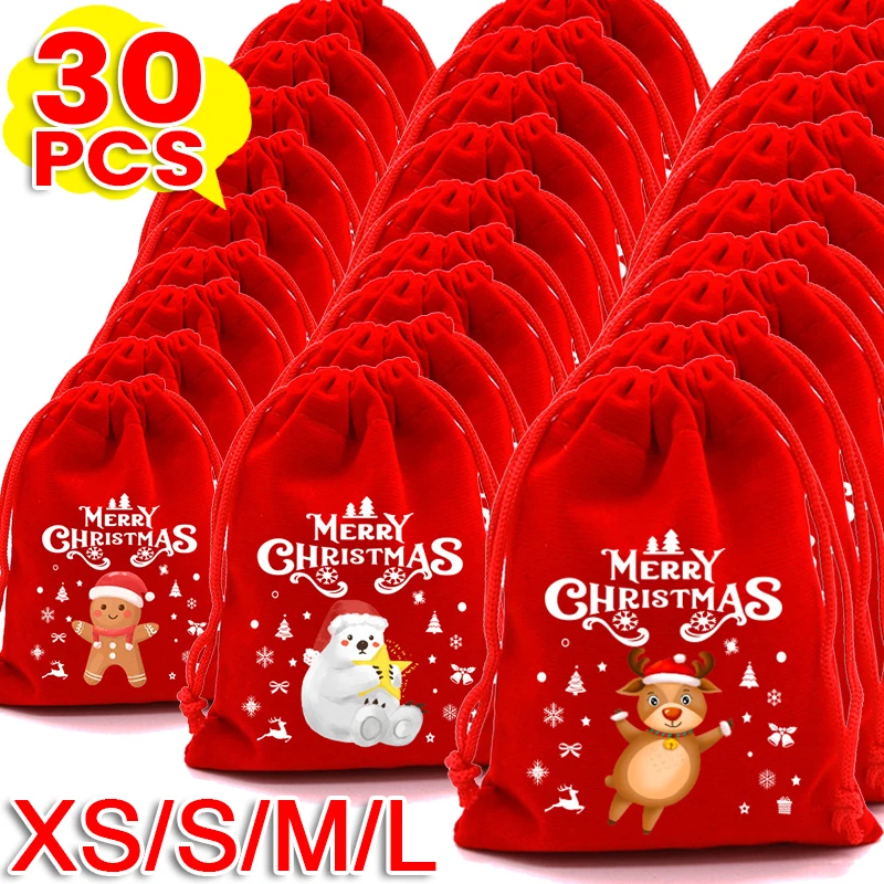 1/30pcs Christmas Gift Bags Red Velvet Drawstring Pouch Bulk Santa Candy Packaging Snack Wrapping Bag Wedding Party Favors Decor gift bags christmas gift bags velvet gift bags christmas candy packaging red gift bags