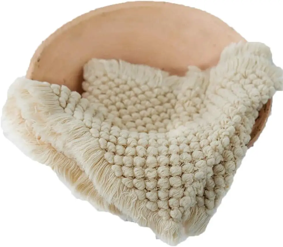Baby Photography Props: Beige Braid Wool Basket Filler and Blanket