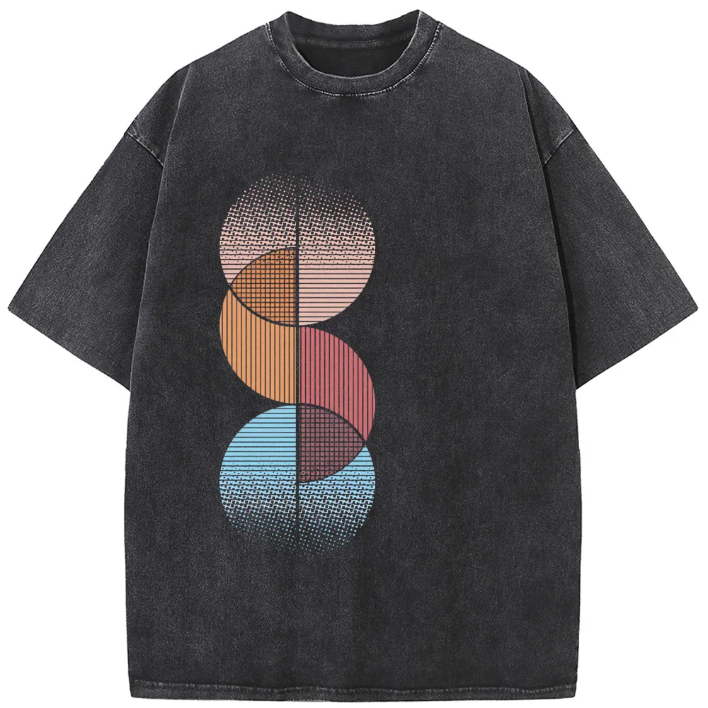 

Vintage Circles Men's T-shirt 230g Cotton Washed T-Shirt Fashion Loose Short Sleeve Summer Bleach T shirt