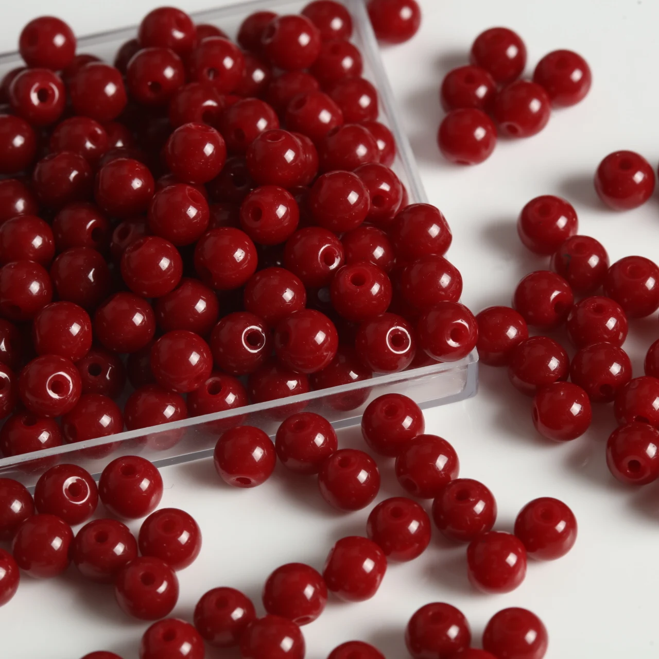 Transparent Deep Wine Red Smooth Round Glass Beads