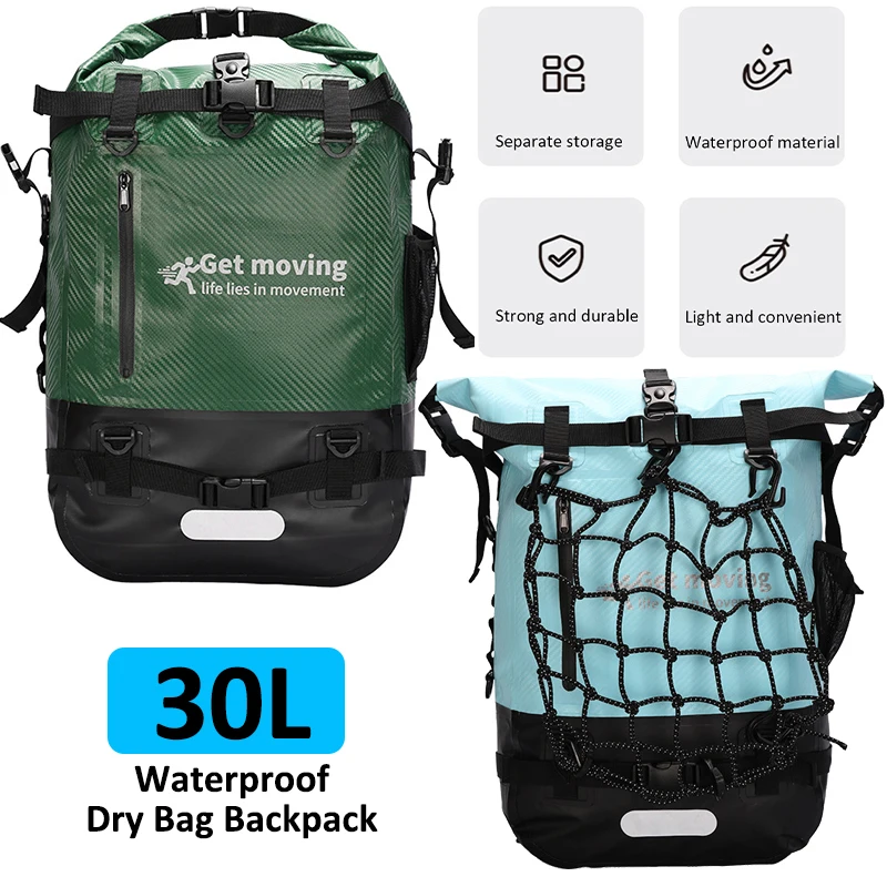 30L Outdoor Waterproof Backpack Large Capacity Swimming Bag Dry Sack Floating Dry Gear Bags Boating Fishing Rafting Trekking Bag