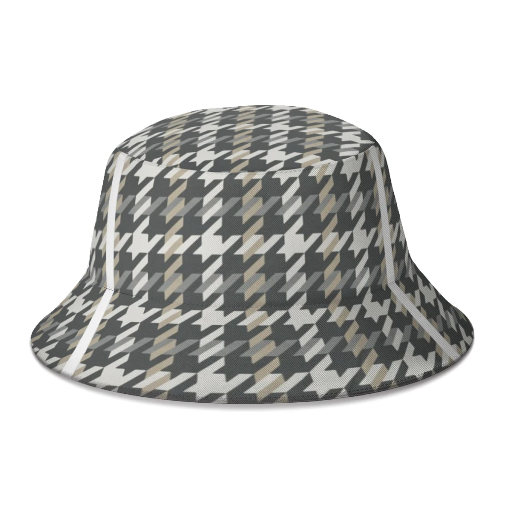 

Houndstooth Bucket Hat Cotton Summer Foldable Unisex Outdoor Sunscreen