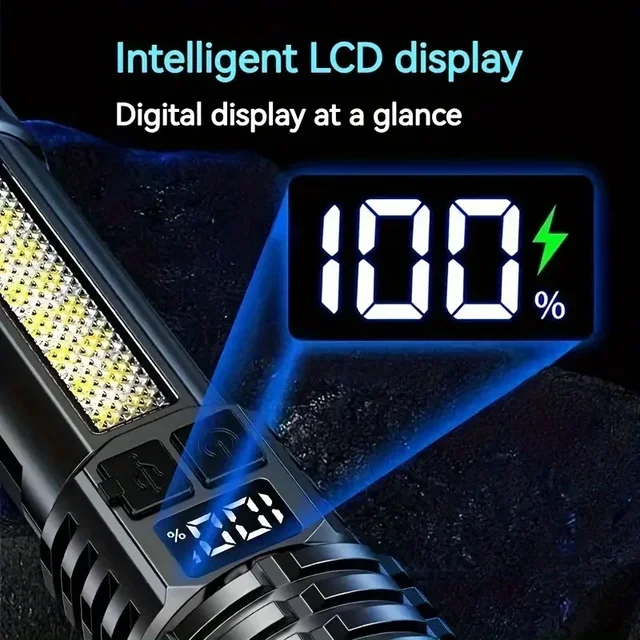 Heinast High Power LED Flashlight Powerful TYPE-C Rechargeable COB Flashlight With Side Light Torch For Outdoor Camping Hiking - Image 2
