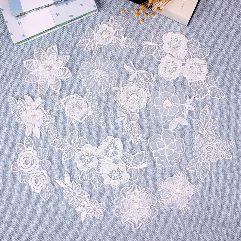 

1pcs White Embroidered Patches White Flower Transparent Organza Appliques Badge Stickers Dress Pants Sewing Accessories