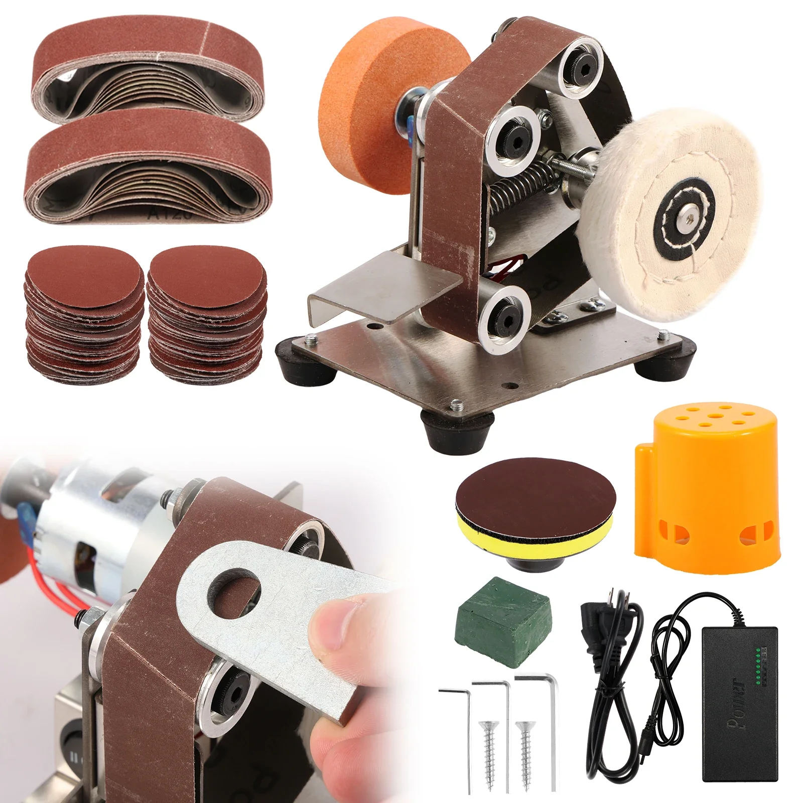 Electric Belt Sander Stainless Steel Mini Belt Grinder Adjustable US Standard 15 Degree Bench Grinder For Wood /Knife Polishing