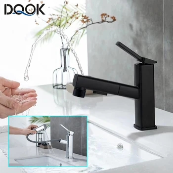 DQOK rubinetti per lavabo da bagno miscelatore per lavabo rubinetto per lavabo estraibile miscelatore per acqua da bagno rubinetti per lavabo moderni in ottone cromato nero 1