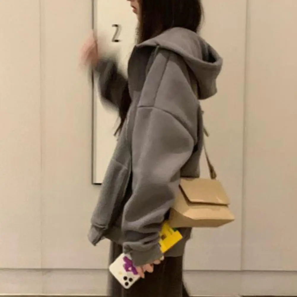 

Comfortable Hoodie Women Hooded Sweatshirt Stylish Women's Hoodie Trendy Solid Color Zipper Jacket with Drawstring Pockets for A