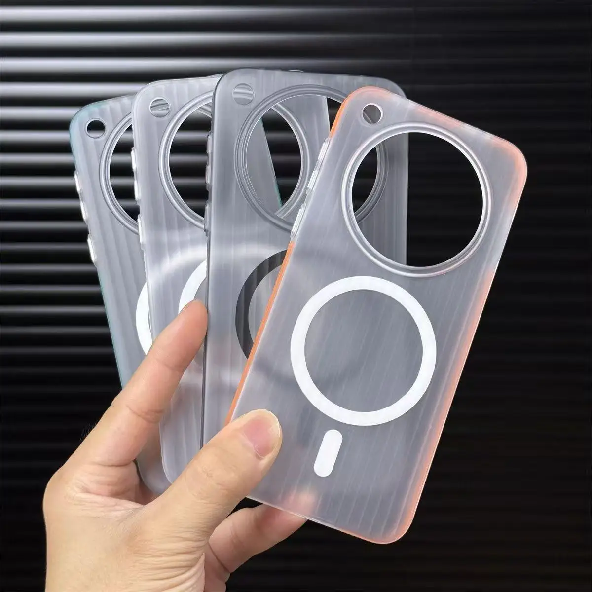 Corrugated Anti-Skid Chain Transparent Magnetic Shockproof Phone Case