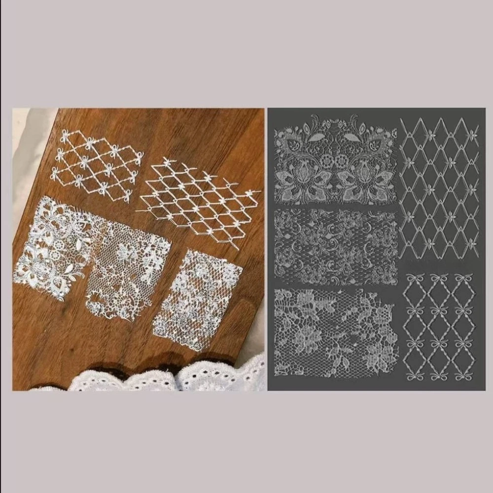 네일 아트 몰드 레이스 몰드 엠보싱 패턴 꽃 리본 고투명 연마 실리콘 신상 도매