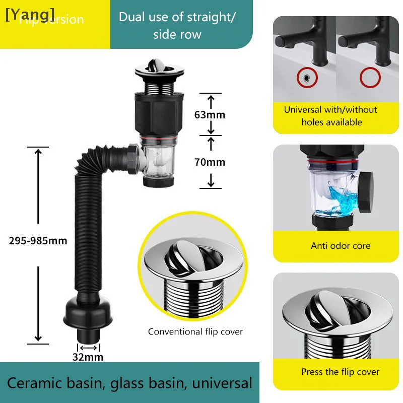 Sink Filter Kitchen Sink Filter Sink Strainer Kitchen Sink Strainer Sink Drain Pipe Flip Top Anti-Odor Drain Pipe Set Kitchen Sink Drain Retractable Deodorizing Filter Flexible Downspout Bathroom Anti Clogging