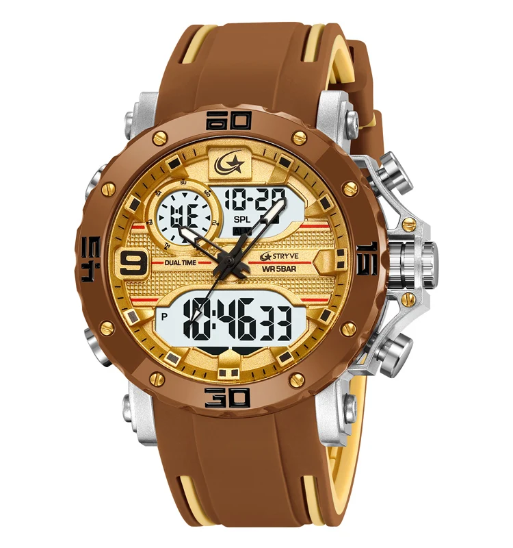 STRYVE Men's Military-Style Waterproof Quartz Watch with LED Dual Display and Alarm