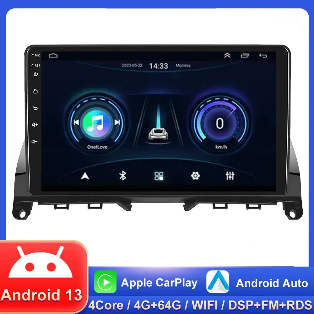 

Android 13 For mercedes benz c klasse 3 w204 s204 2006-2011 autoradio stereo multimedia gps video dsp rds drahtloses carplay 4g