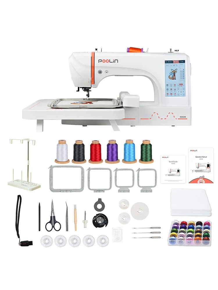POOLIN Computerized Embroidery Machine Homeuse EOC06 7.9" x 11"Large Embroidery Area For an Business Tear Away&Stabilizer&Bobbin