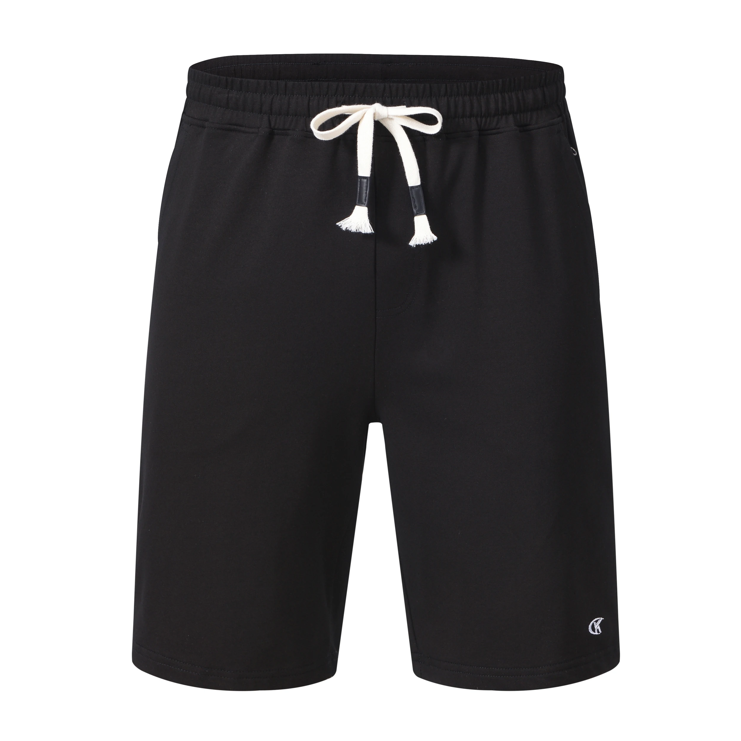 Lässige einfarbige Strickshorts für Herren, atmungsaktive Sommer-Sportshorts aus Baumwolle mit Kordelzug und Reißverschlusstaschen für den Sommer – Detail 14