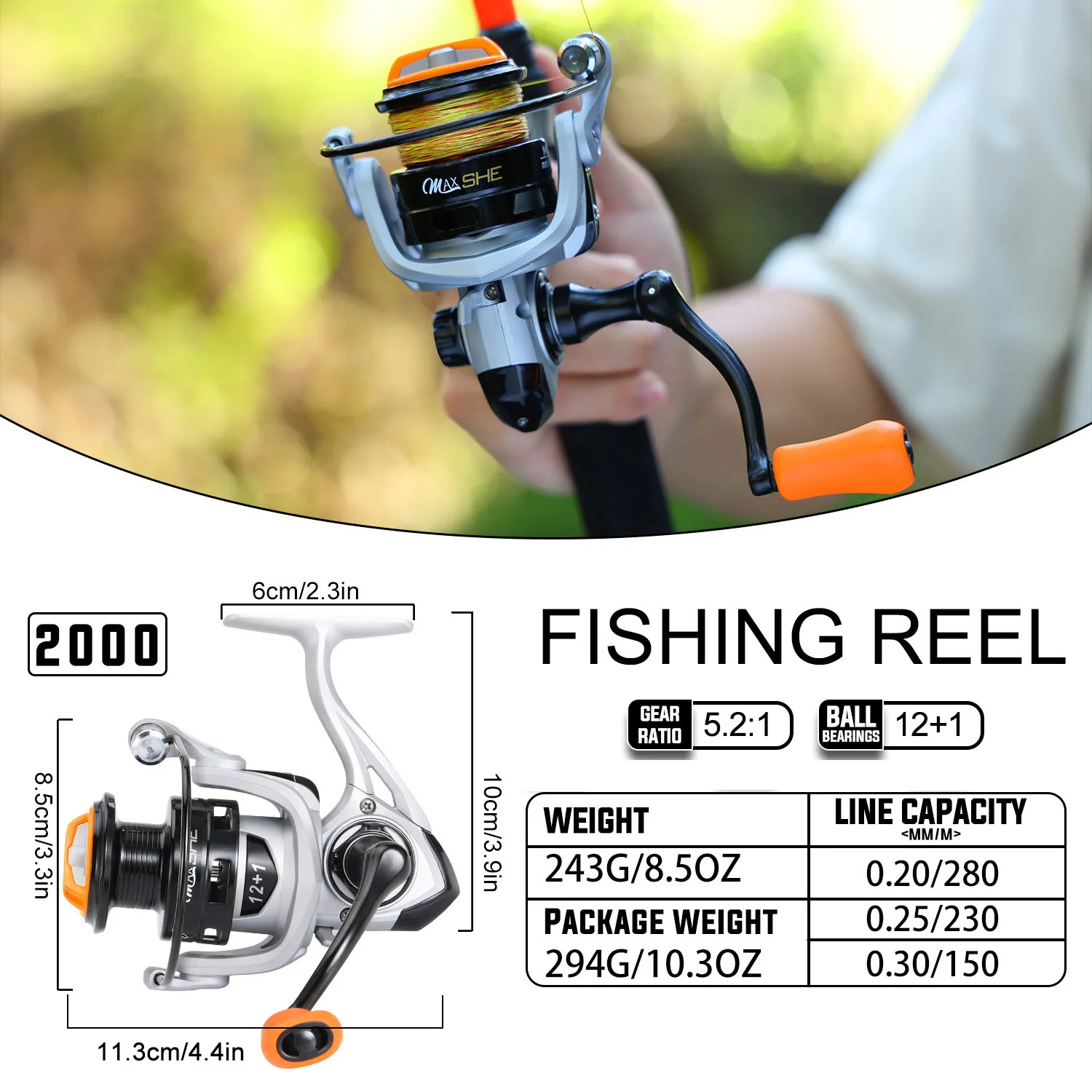 Sougayilang Fishing Reels 5.2:1 High Speed Gear Ratio Max Drag