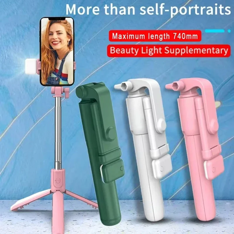 Selfie Stick Tripod Cell Phone Selfie Stick Tripod Bluetooth Remote Wireless Selfi Stick Phone Holder Stand with Beauty Fill Light
