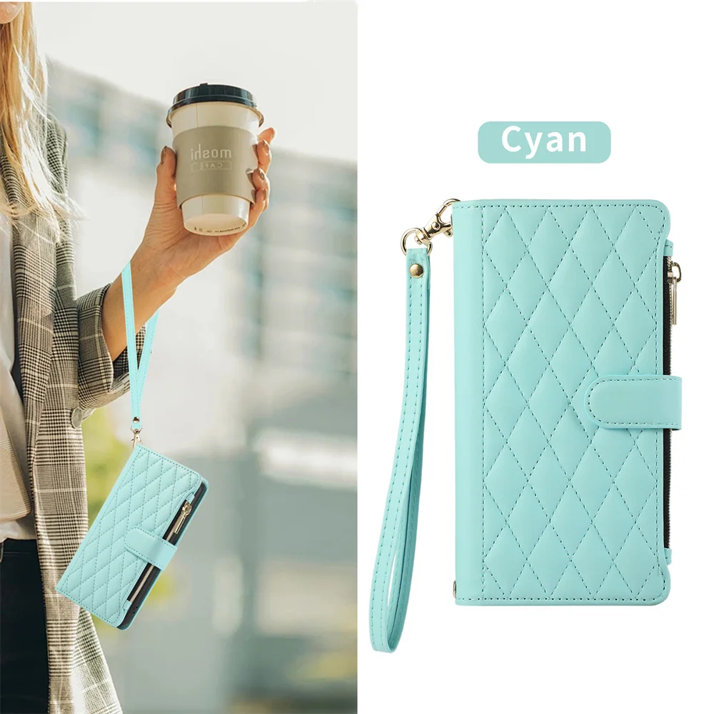Crossbody Leather Necklace Rope Zipper Wallet Phone Case Cover