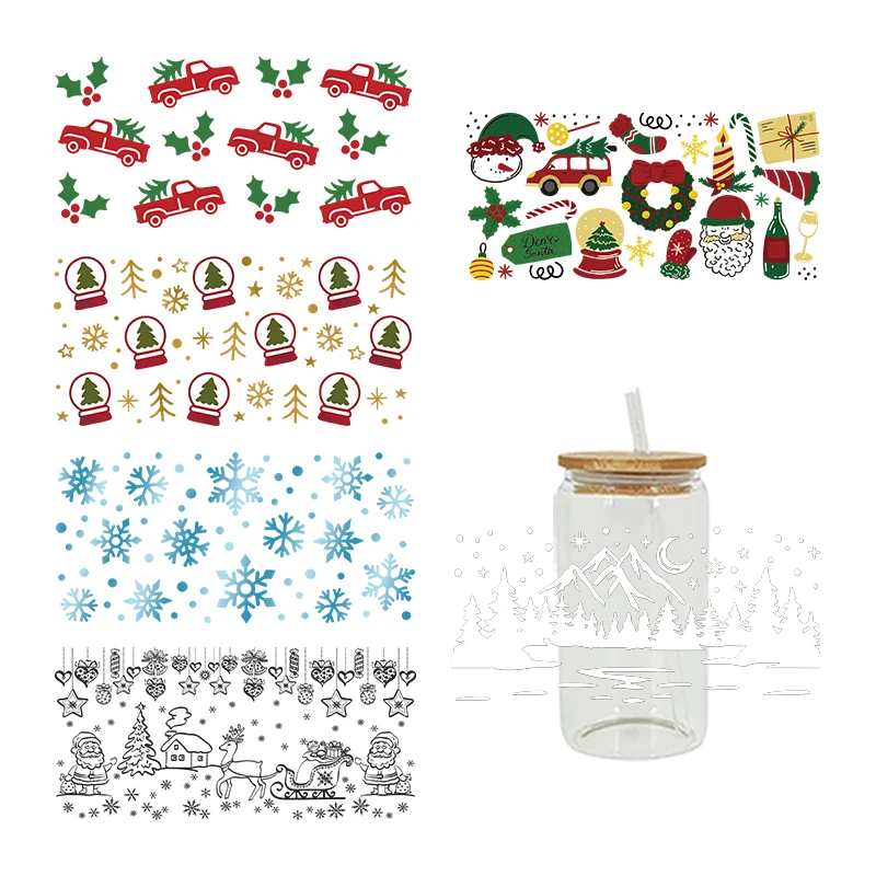 

3D UV DTF Transfers Stickers, 16oz Cup Wraps, Merry Christmas Printed for DIY Glass Ceramic Metal Leather Etc D4766