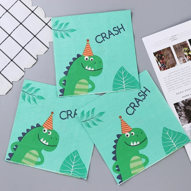 New Dinosaur Colourful Printing Napkins Children's Birthday Party Cartoon Mouth Cloth Paper Pure Wood Pulp Paper Placemats