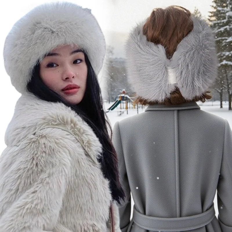 Wide Band Fur Headband Winter Keep Warm Ear Warmer Stretchy Fleece Headwrap for Women Girls Cold Weather Thermal Accessory Gifts