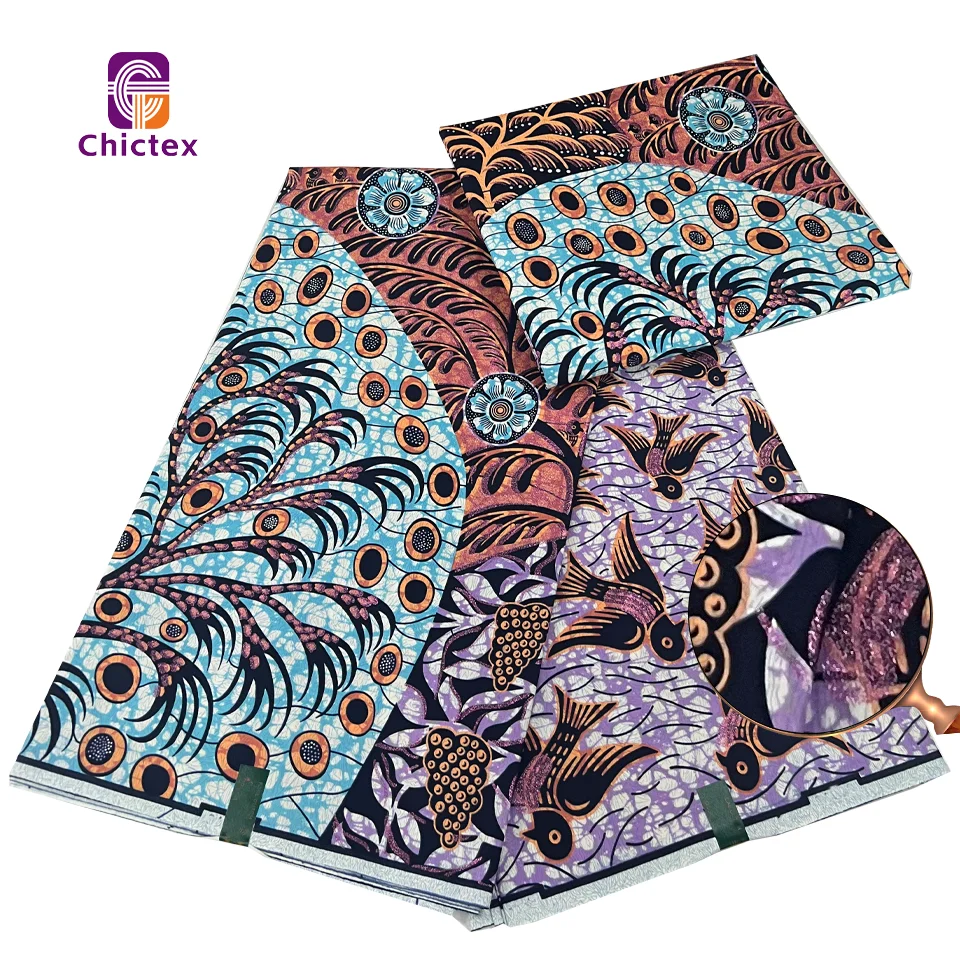 Latest Design In Ghana African Wax Prints Fabric Grand Super Glitter Wax