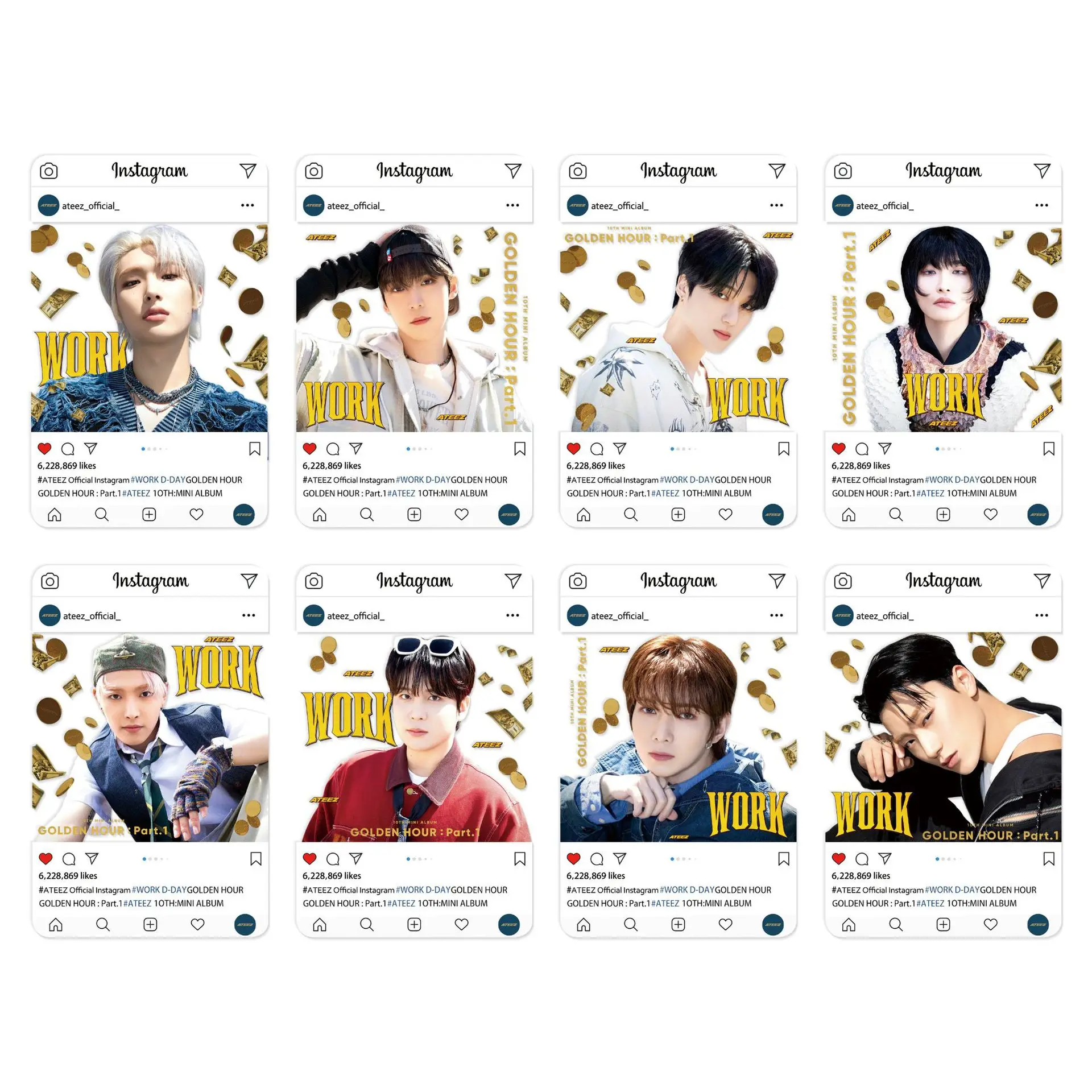 8pcs/set Kpop ATEEZ Photocards Photo Album GOLDEN HOUR PVC INS Transparent Cards
