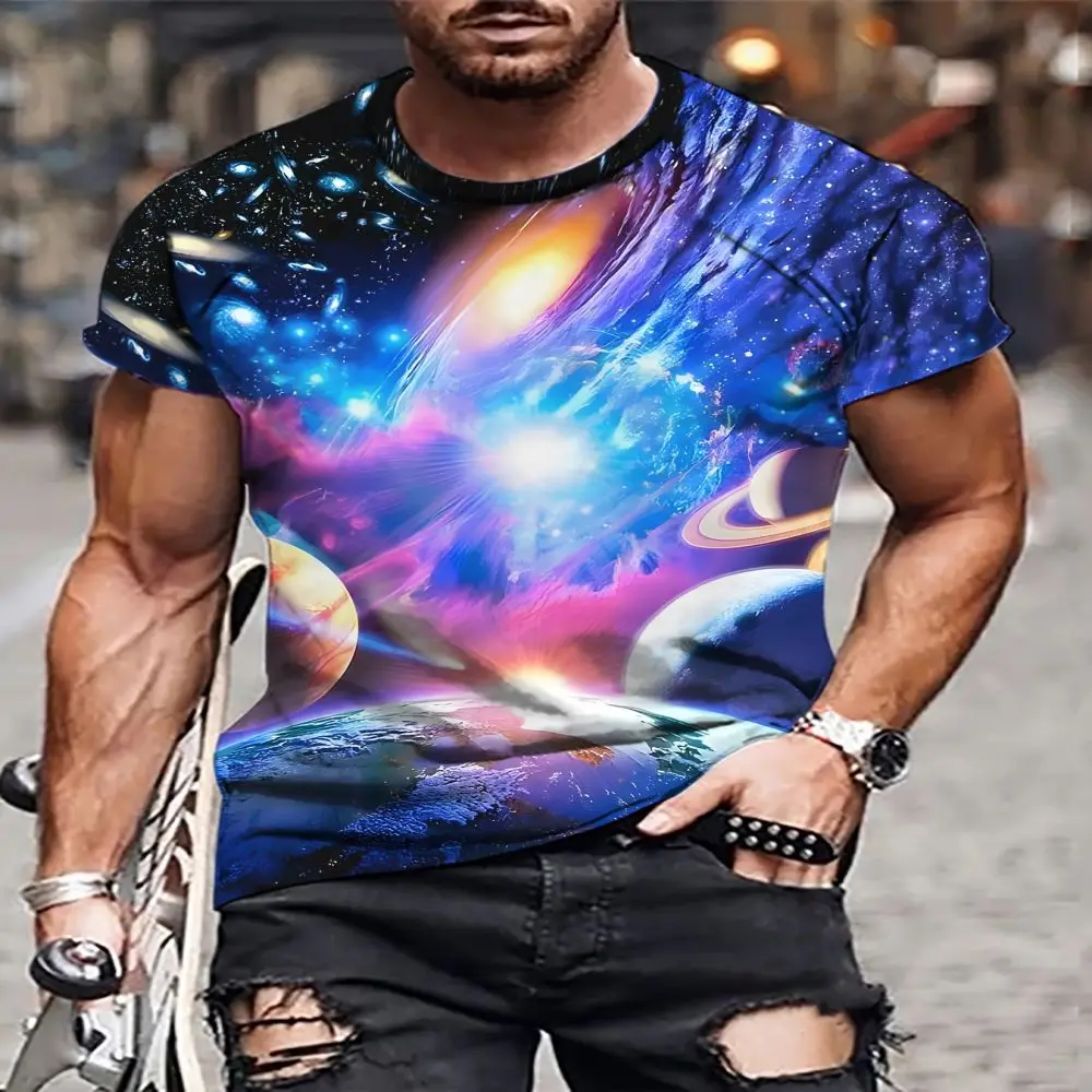 

Popular new 3D space galaxy planet universe printed T-shirt men's casual street T-shirt men's Harajuku street top breathable