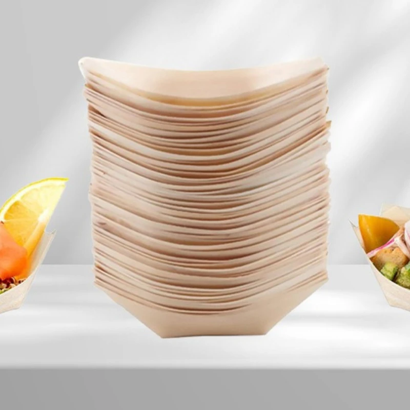Disposable Wooden Boat-shaped Sushi Plate Japanese Sushi Fries Octopus Maruko Snacks Fruit Box Wood Dessert Bowl Plate Food Tray
