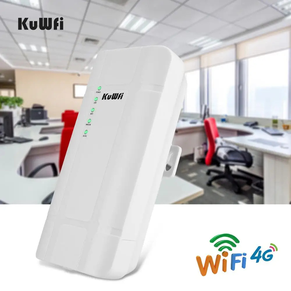 KuWFi 야외 4G LTE 라우터, 고전력 300Mbps 무선 CPE 라우터, CAT4 와이파이 라우터, 24V POE 어댑터, IP 카메라용