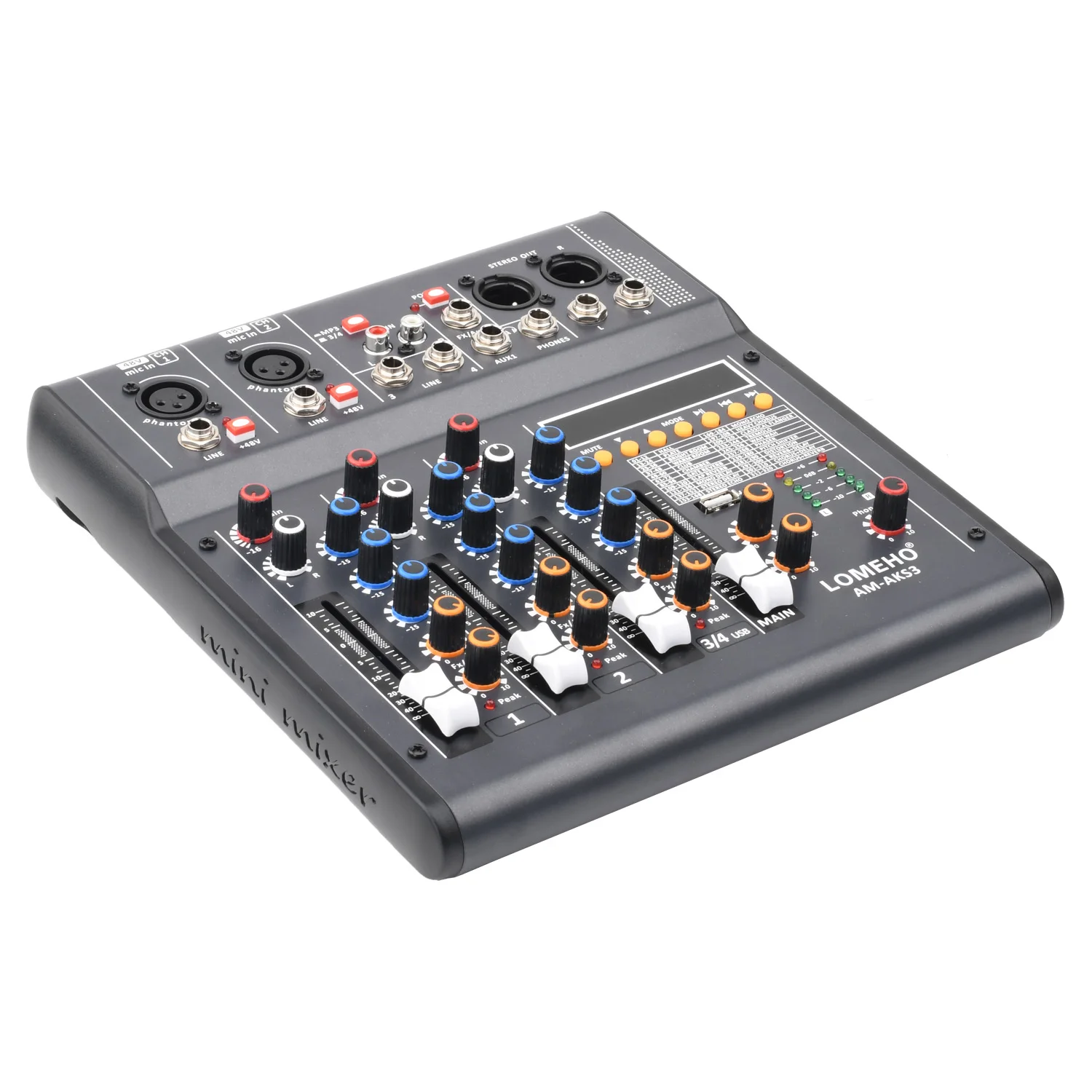 4 Channel Sound Mixer 320 Effects Bluetooth Audio Mixing Console 2 Mono 1 Stereo USB Play Record Church Party DJ AM-AKS3 audio mixer