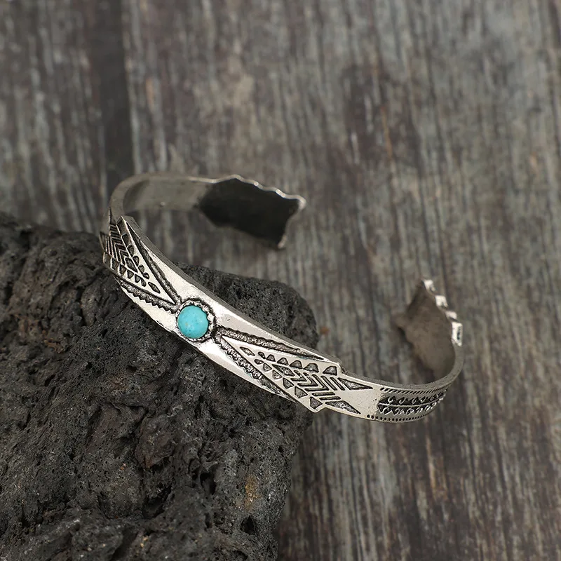 アクセサリー NAVAJO Silver Turquoise Edge Bangle 925 Vintage Navajo Silver Plated Turquoise Arrow Cuff Bracelet