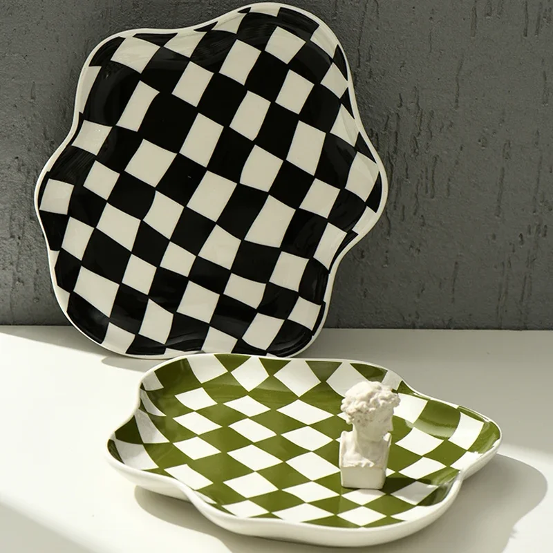 Nordic Chessboard Ceramic Plate Storage Tray Home Decoration Kitchen Supplies