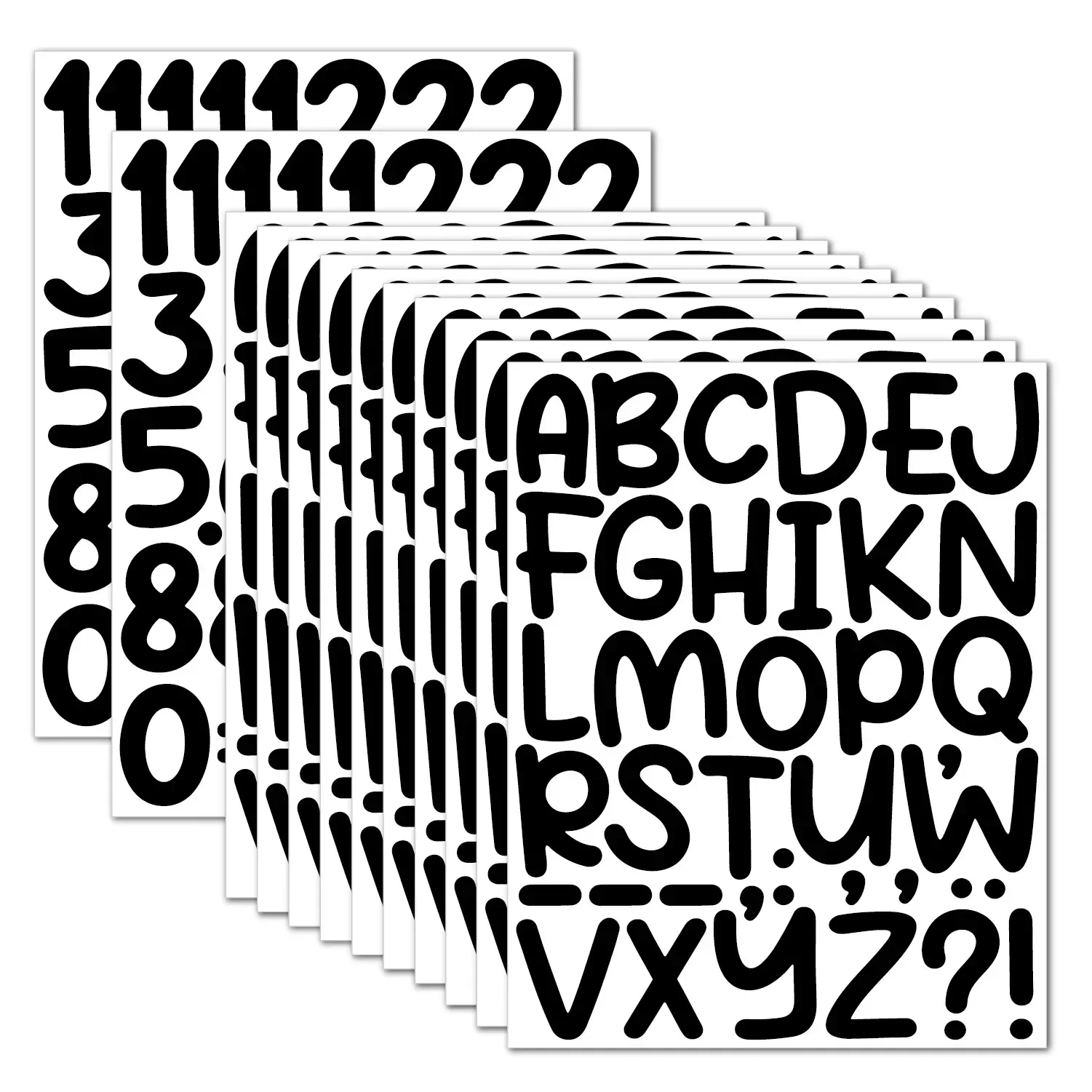Lot De 10 Feuilles D'autocollants Lettres Et Chiffres De 5 Cm