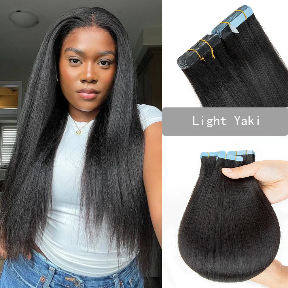 TapeinHairExtensionsYakiStraightHumanHairNaturalBlackLight