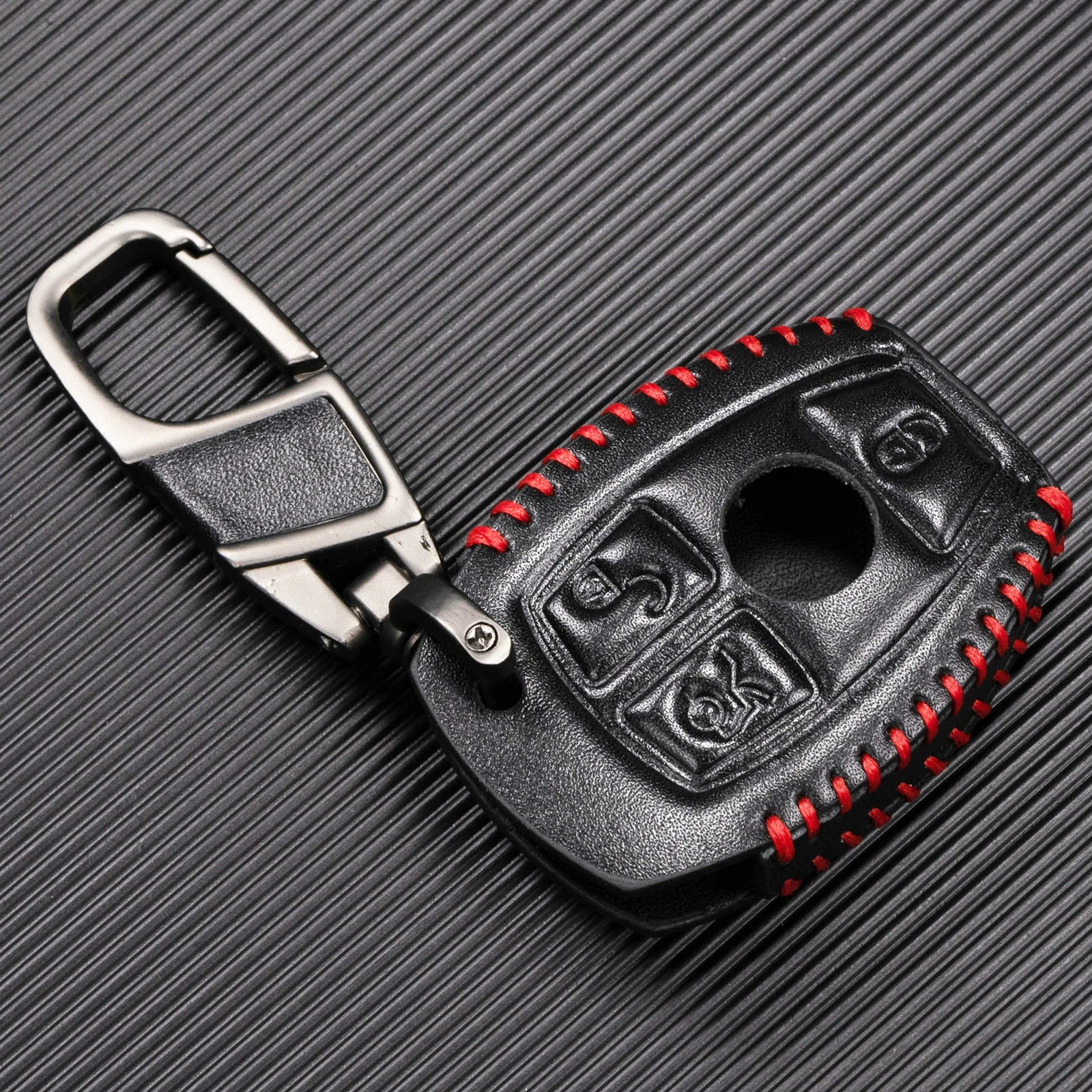 Leather Remote Key Fob Ring Case Cover 3 Button For Mercedes Benz