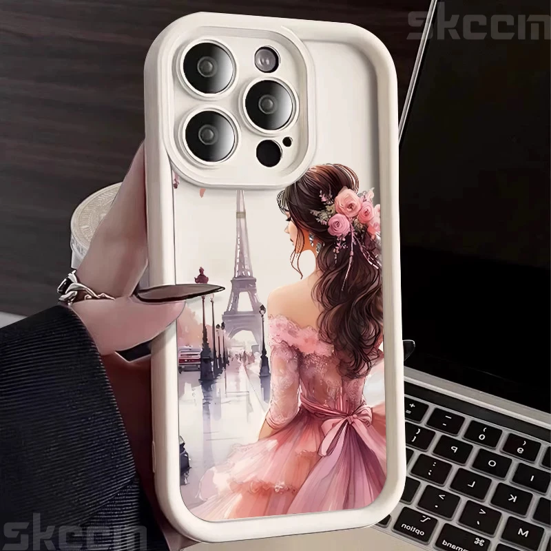 Pink Girl Flower Pattern Shockproof Silicone Soft Phone Case