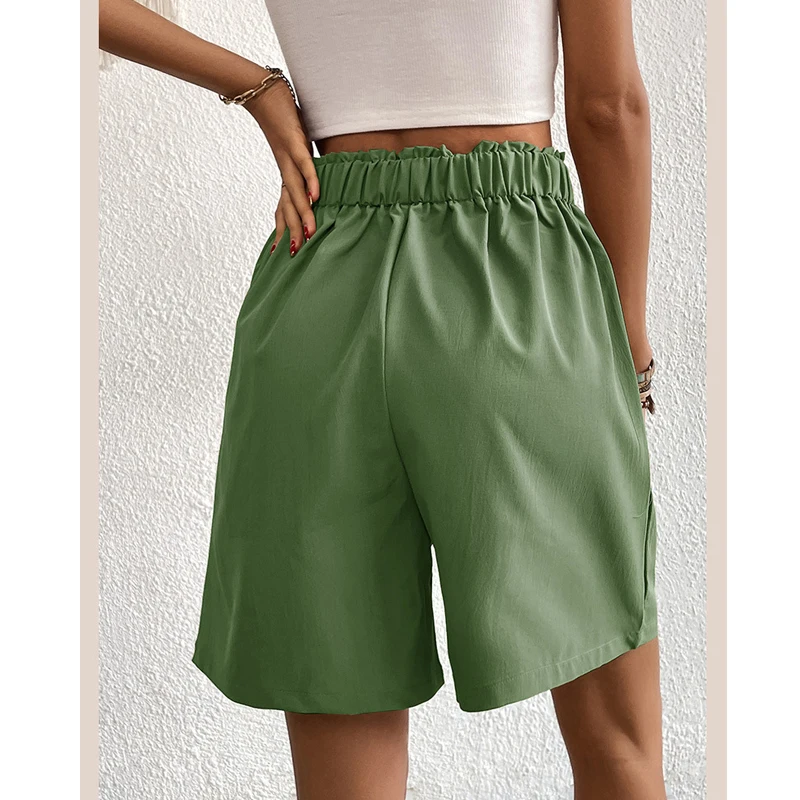 Women Fashion Solid High Waist Pockets Streetwear Shorts Summer Office Lady Casual Loose Wide Leg Short Pants Pantalones Cortos