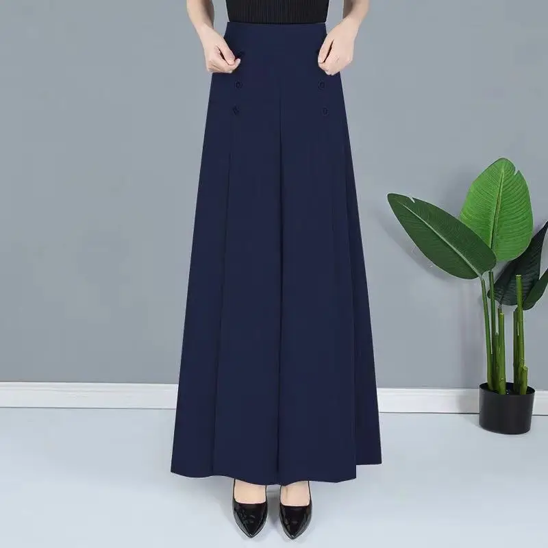 Korejské jednoduchý móda celistvý vysoký pás sukně kalhot ženy patchwork knoflík kapes léto volné štíhlý versatile přímo kalhoty