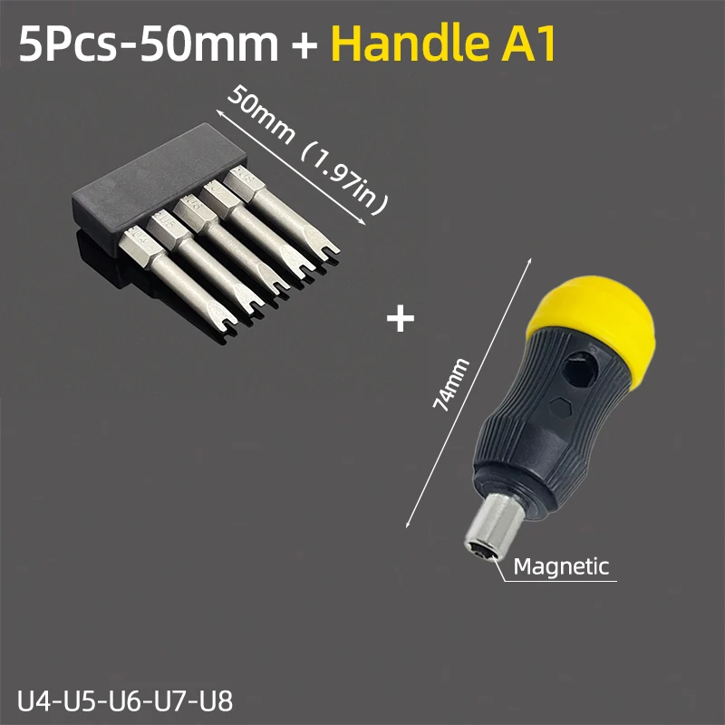 Magnetic U-shaped Screwdriver Bits Set 1/4 Hex S2 Steel 50mm U4 U5 U6 U7 U8 U Type Screw Driver Bit Ratchet Wrench Hand Tools - 1420