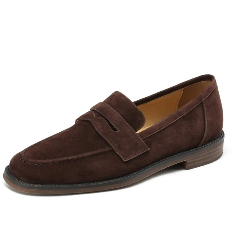 

Ins Big Size Cow Leather Low Heel Round Toe Slip On Spring Autumn Shoes Office Lady Mature Loafers Solid Women Pumps