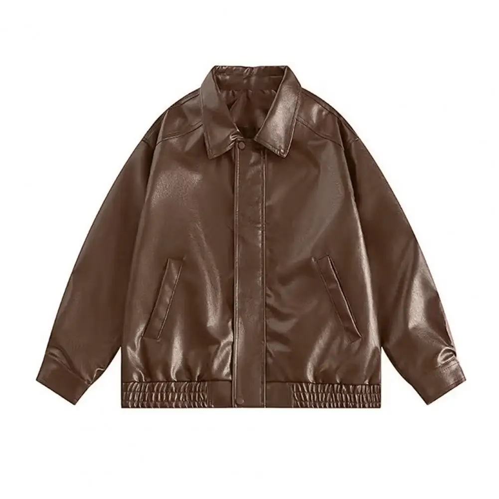 Women Faux Leather Jacket Turn-down Collar Women Jacket Vintage