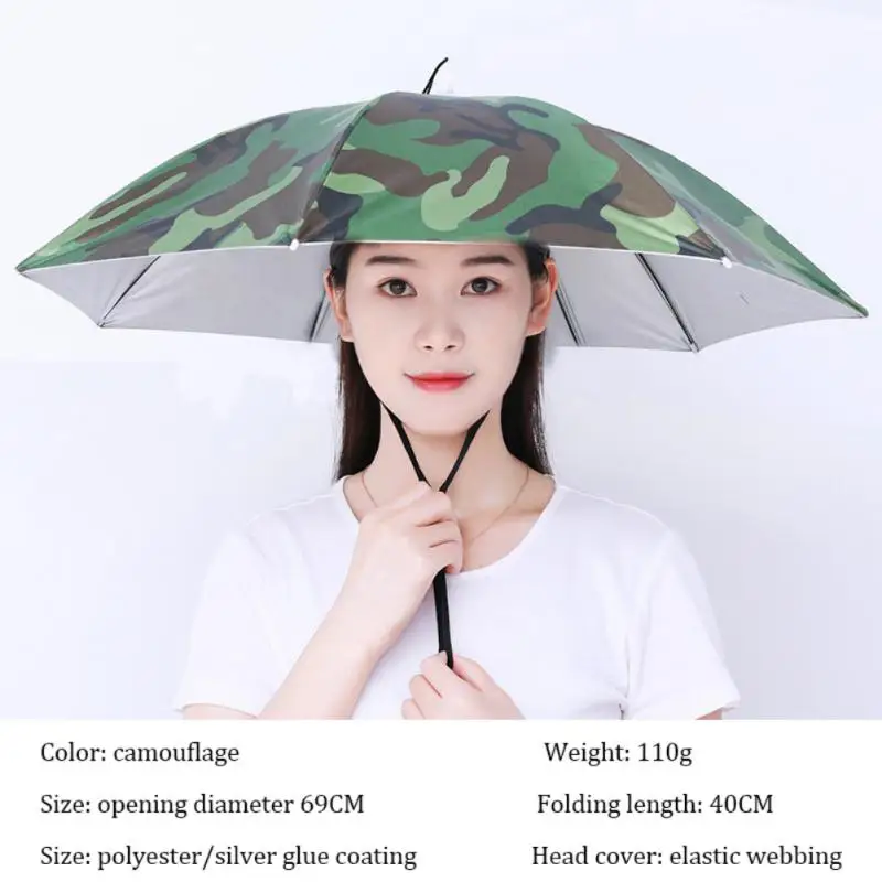 55/65cm Portable Rain Umbrella Hat Foldable Outdoor Headwear Fishing Caps Anti-Sun Waterproof Umbrella Camping Head Cap Hats