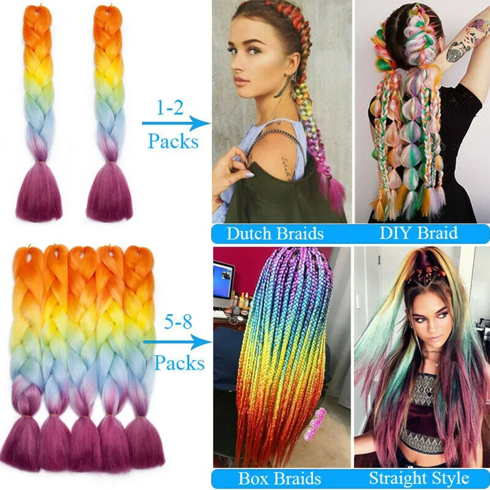 Braiding Hair Extensions Ombre Braiding Hair 24 Inch 1Pack Pre Stretched Box Colorful Twist Extensions Synthetic Crochet Purple/Lake Blue/Light Purple