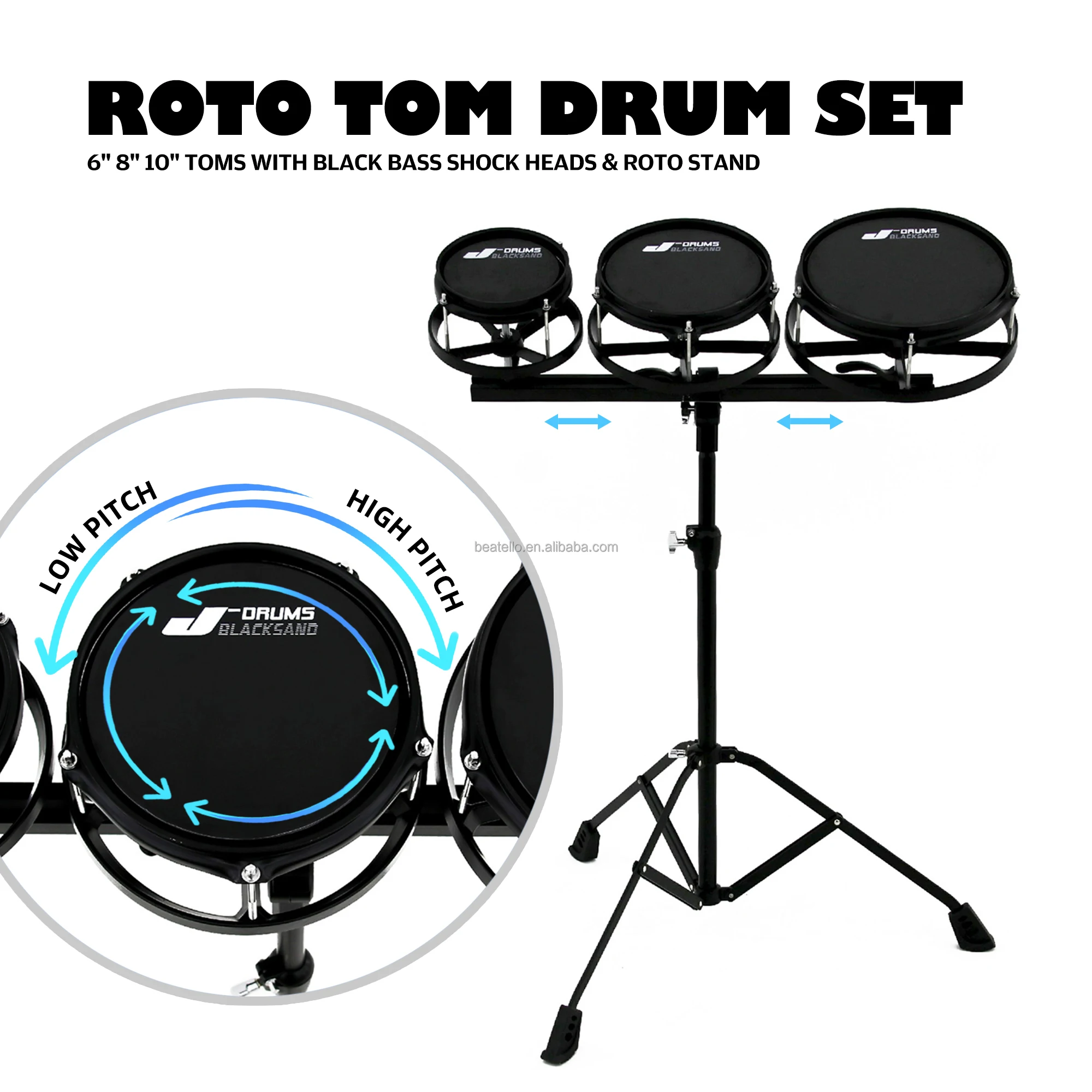 Roto Three Pieces Tom Drums 6'' 8'' 10'' Percussion Musical