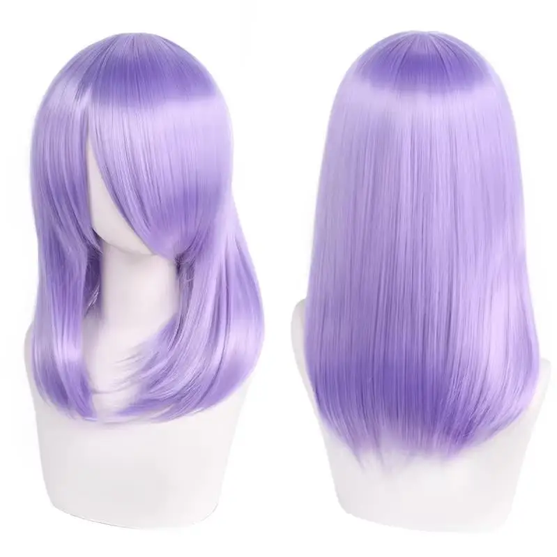 QQXCAIW Hochwertige 40 cm mittlere Cosplay-Perücke mit Pony, Schwarz, Blond, Rosa, Rot, Blau, Lila, hitzebeständige Kunsthaar-Perücken – Detail 31