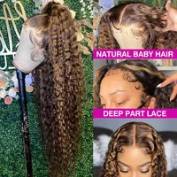 Perruque Lace Frontal Wig naturelle ondulée sans colle, cheveux bouclés à reflets, 13x4, pre-plucked, avec cheveux de bébé, pour femmes 2